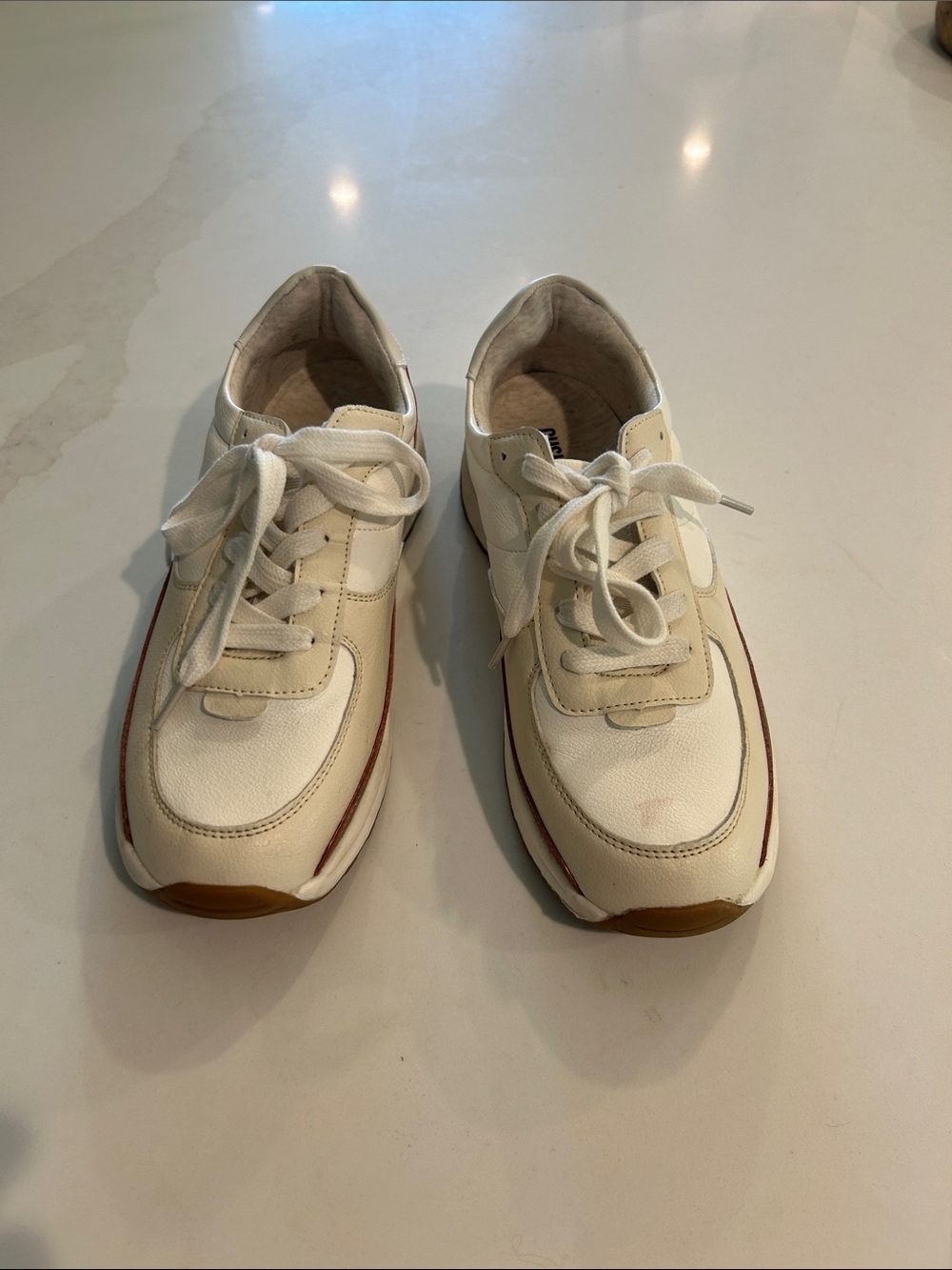 Cream Lace-Up Women’s Sneakers with Subtle Brown Trim